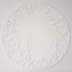 Circle 2 - intricate white 3D abstract geometric drypoint drawing on paper 