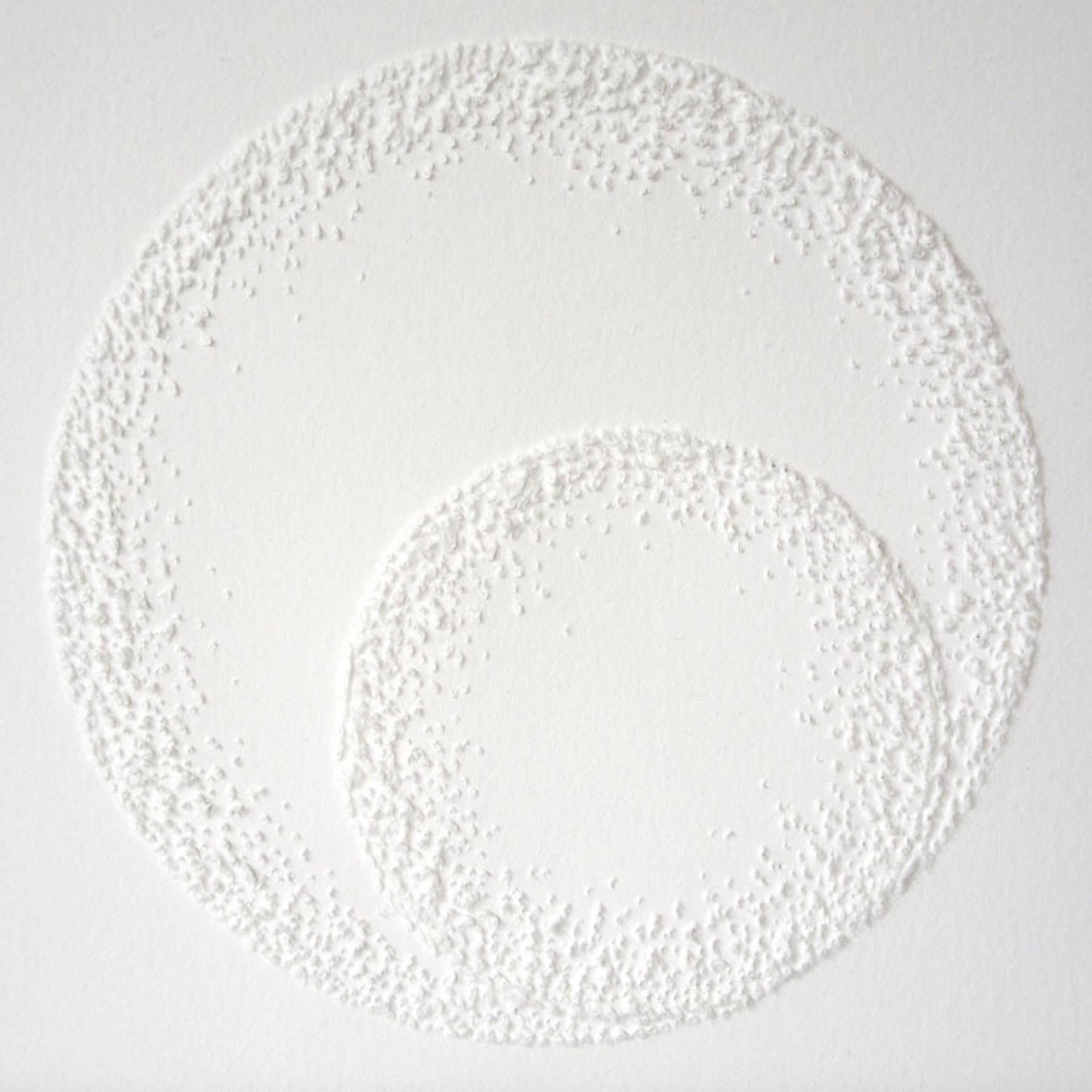 Antonin Anzil Abstract Sculpture - Circle 3 - intricate white 3D abstract geometric drypoint drawing on paper 