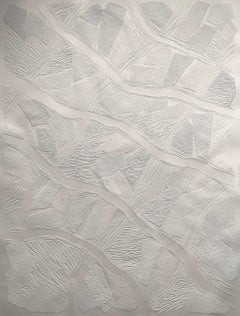 Untitled 5 - intricate white 3D abstract geometric drypoint drawing on paper