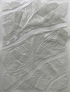 Grey 1 - intricate silver 3D abstract geometric drypoint drawing on paper
