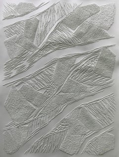 Grey 1 - intricate silver 3D abstract geometric drypoint drawing on paper 