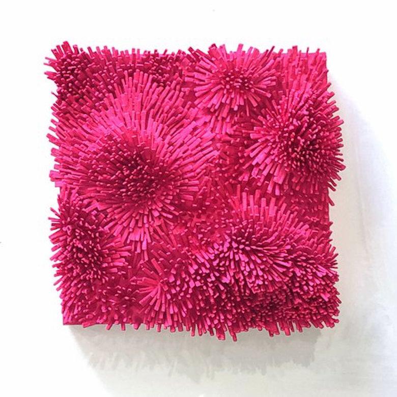 Pink Burst- 3D organic feel contemporary abstract mural sculpture - Mixed Media Art by Erin Vincent