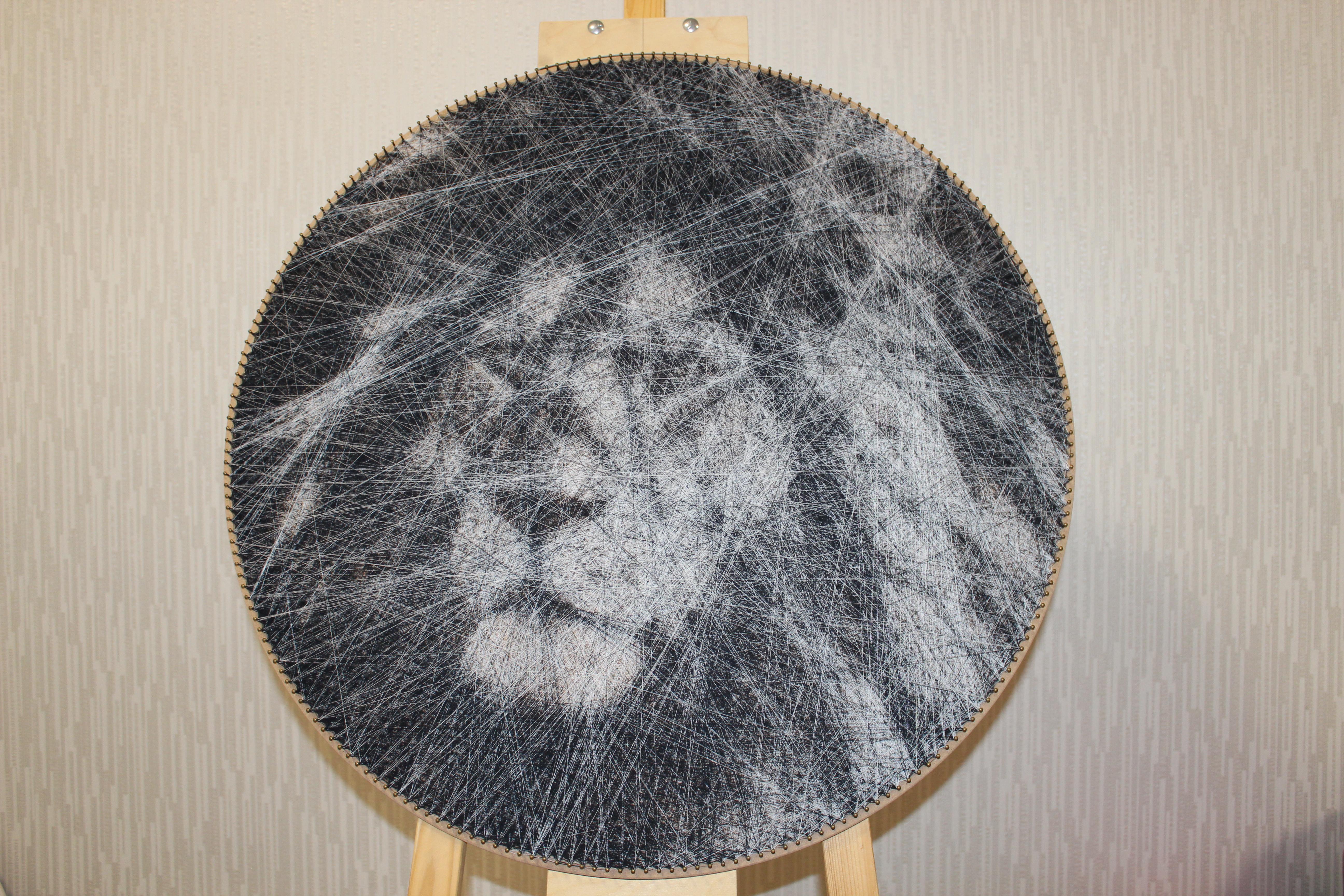 Black and White Lion- Animal 3D unique sculptural piece with thread