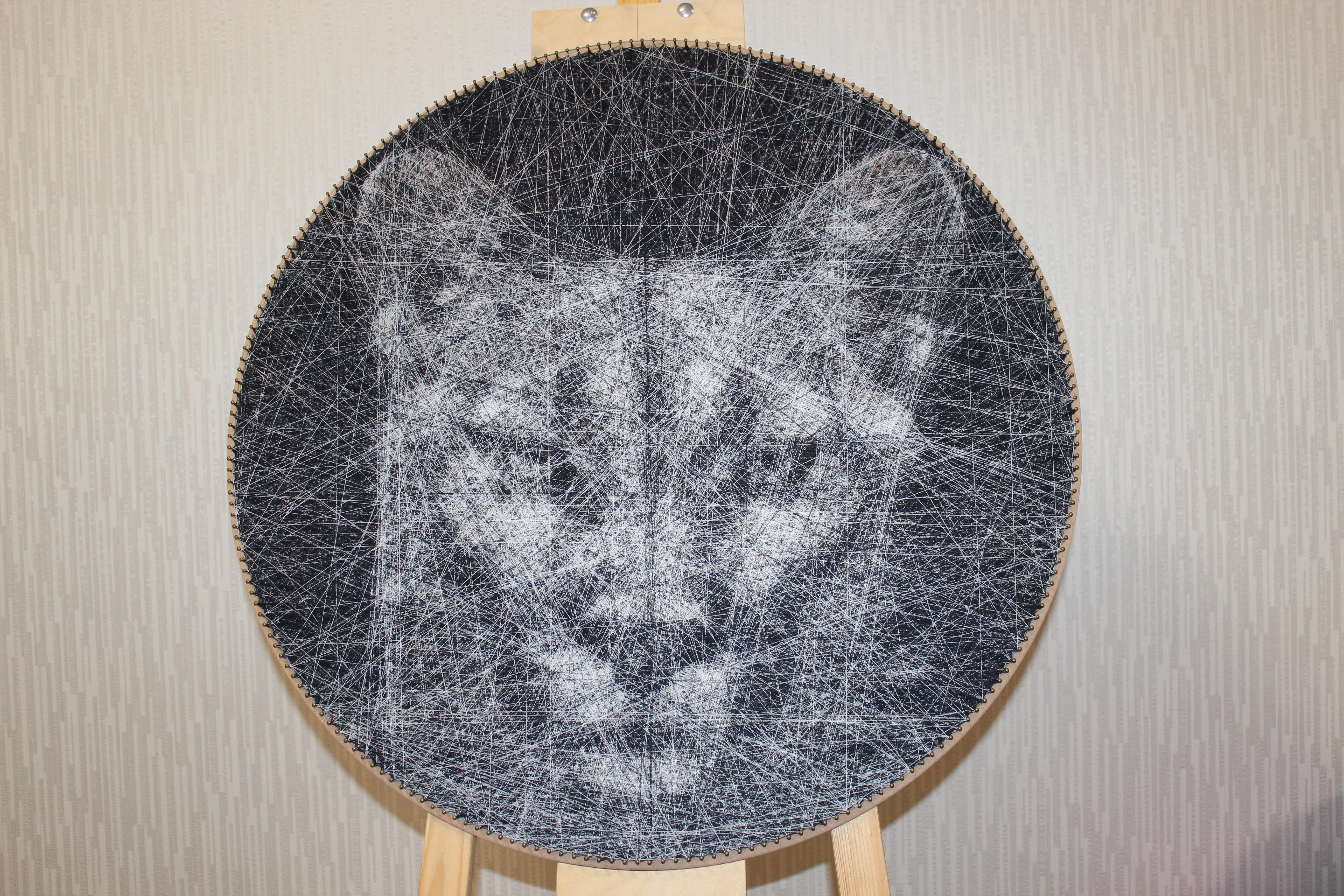 Ani Abakumova Figurative Sculpture - Black and Puma Lion- Animal 3D unique sculptural piece with thread