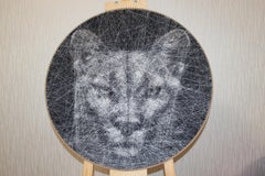 Black and Puma Lion- Animal 3D unique sculptural piece with thread