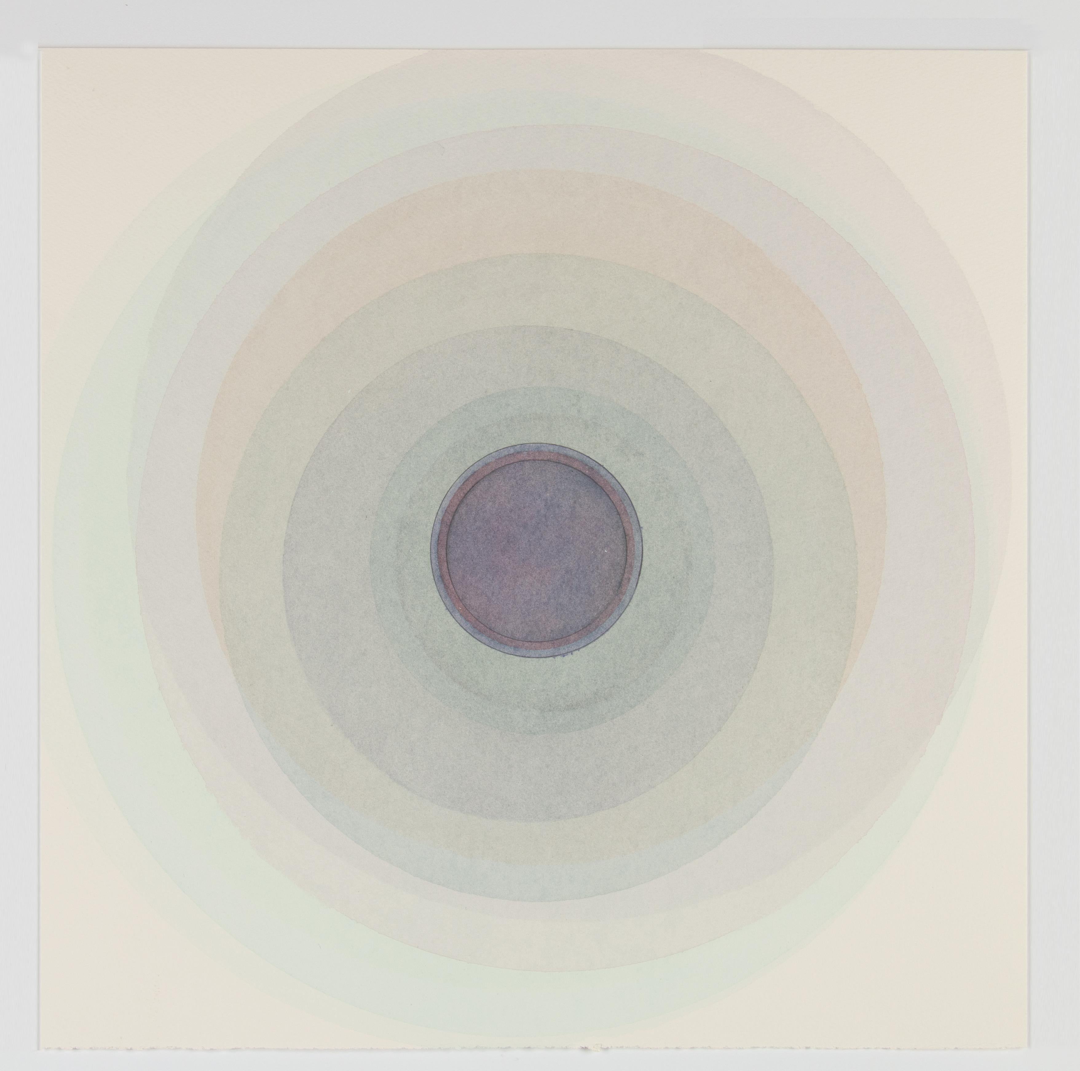 Evan Venegas Abstract Drawing – Coaxist 10519 – abstraktes, geometrisches Kreis-Aquarell in weichem Pastellblau auf Papier