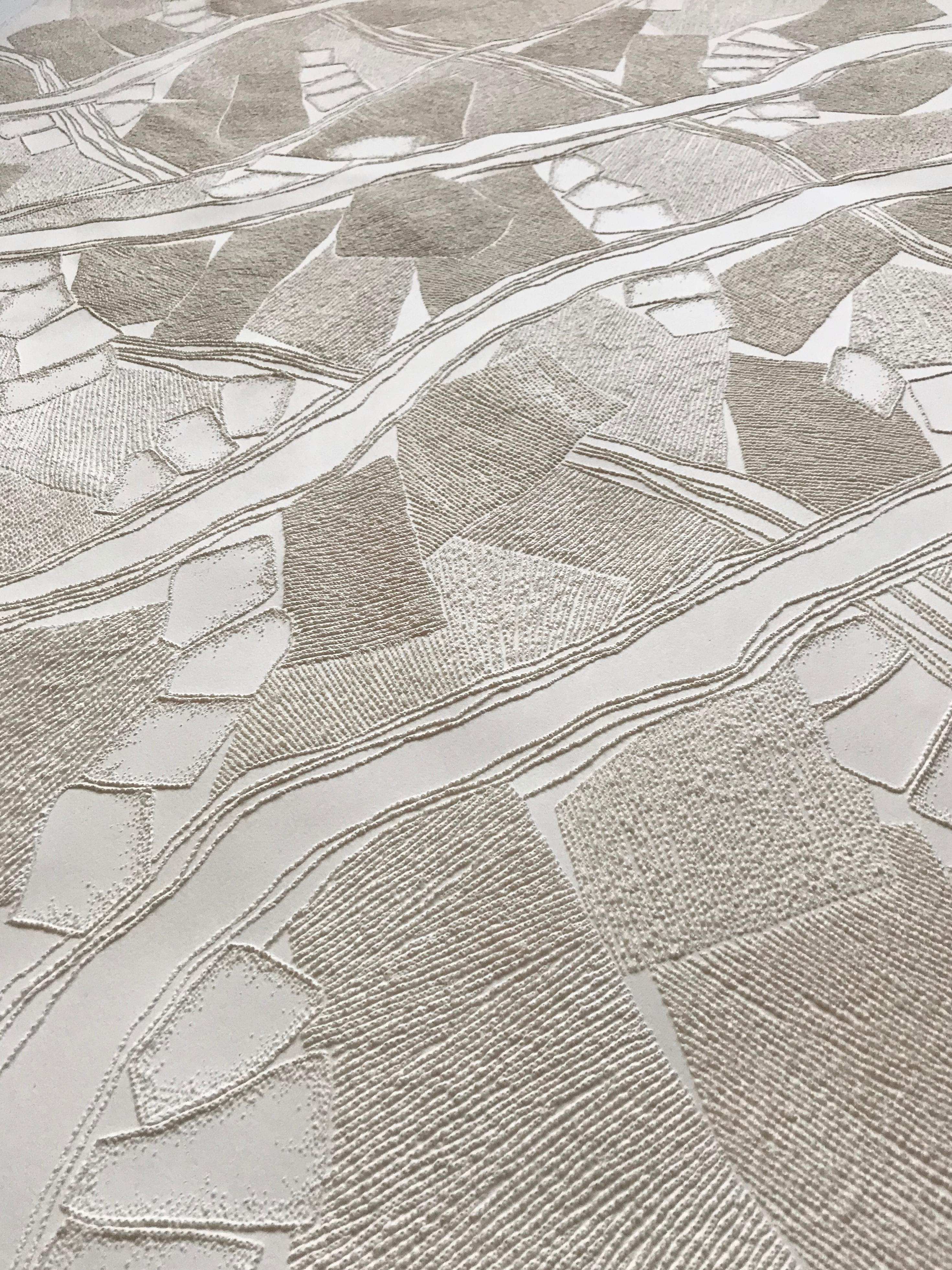senza titolo 1 - intricato paesaggio astratto beige3D disegno a puntasecca su carta - Sculpture di Antonin Anzil