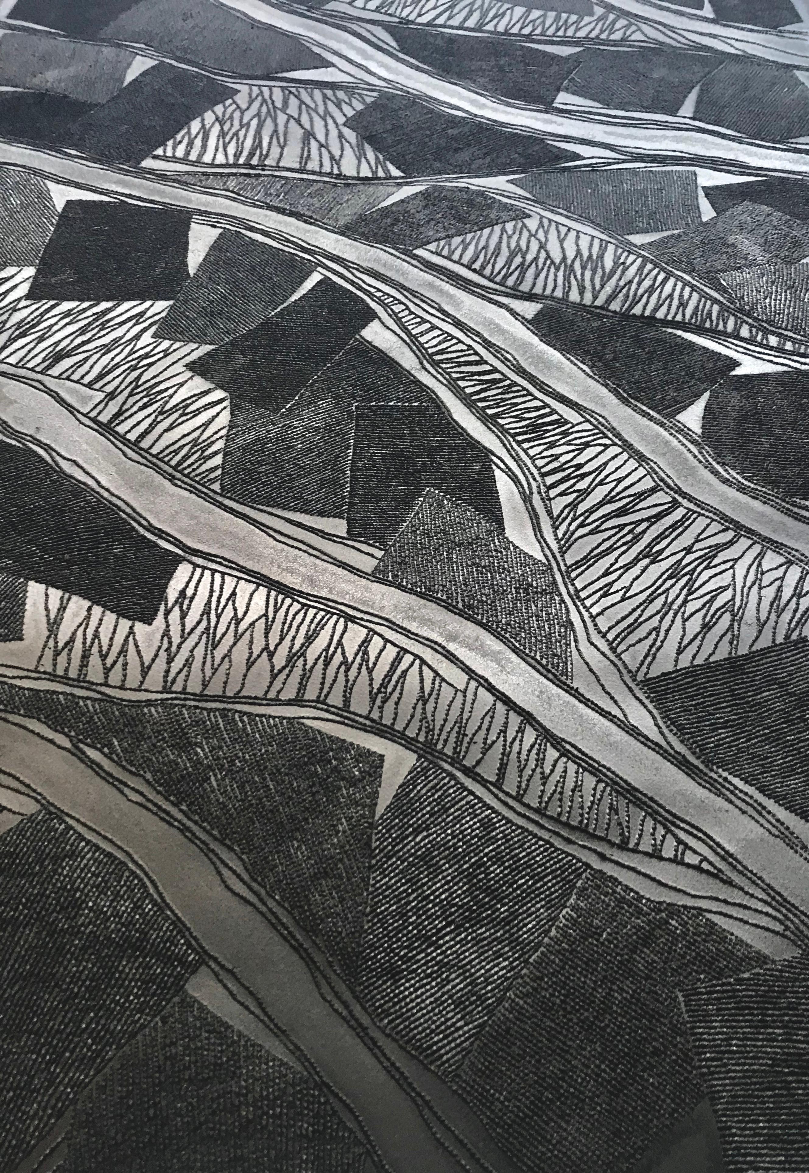 Black 1 - intricate black 3D abstract landscape drypoint drawing on paper  - Sculpture by Antonin Anzil