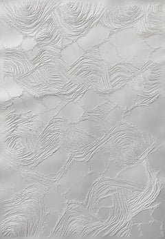 bianco 1 - disegno a punta secca di un paesaggio astratto 3D bianco e intricato su carta