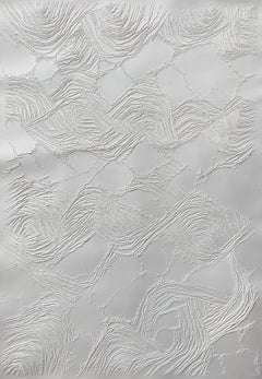 white 1 - intricate white 3D abstract landscape drypoint drawing on paper 