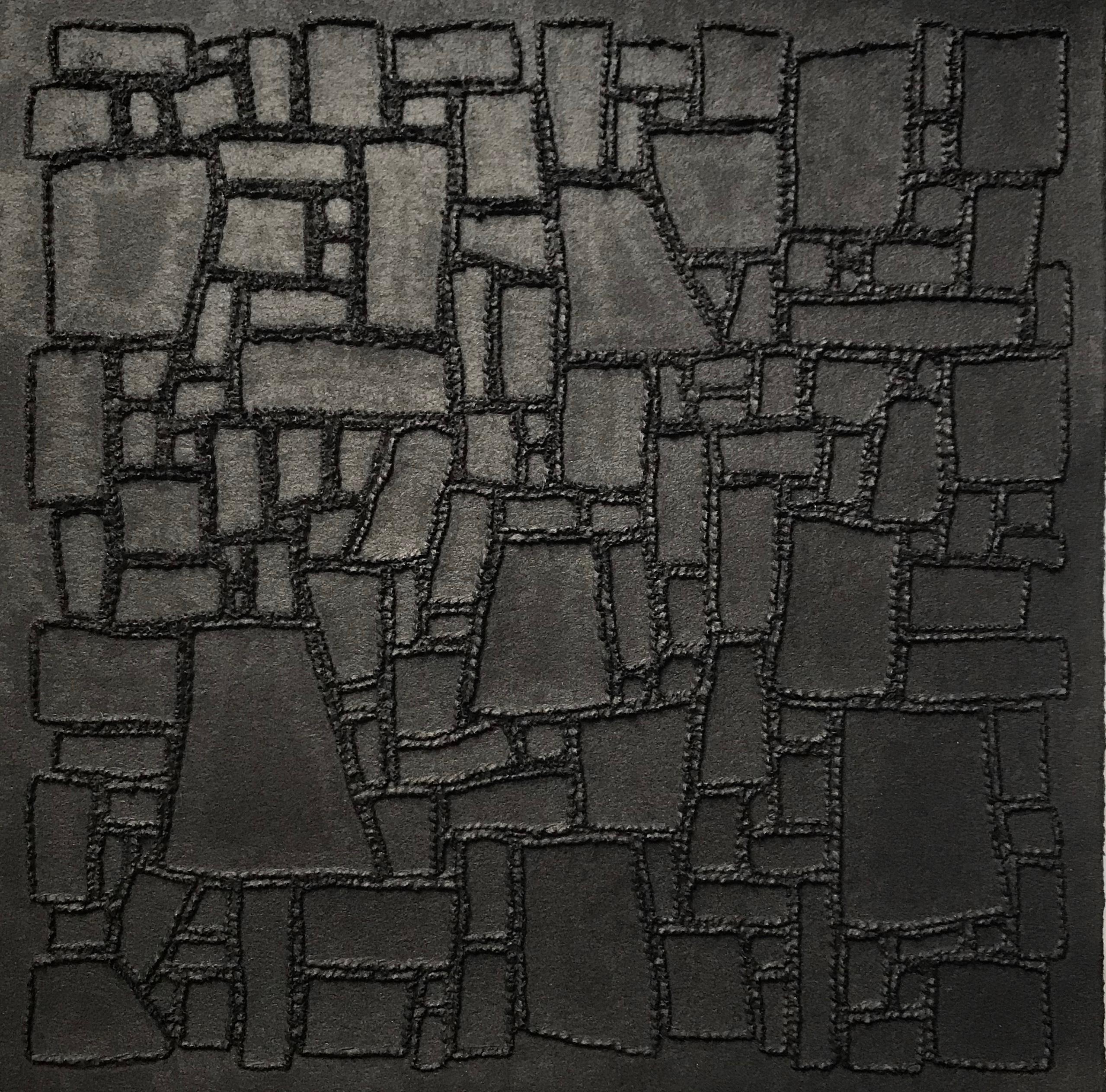 Antonin Anzil Abstract Sculpture - Black 5 - intricate 3D abstract geometric landscape drawing on paper 