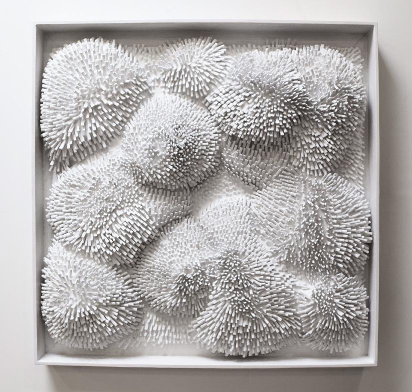 White Burst - 3D organic feel contemporary abstract mural sculpture in foam - Sculpture by Erin Vincent