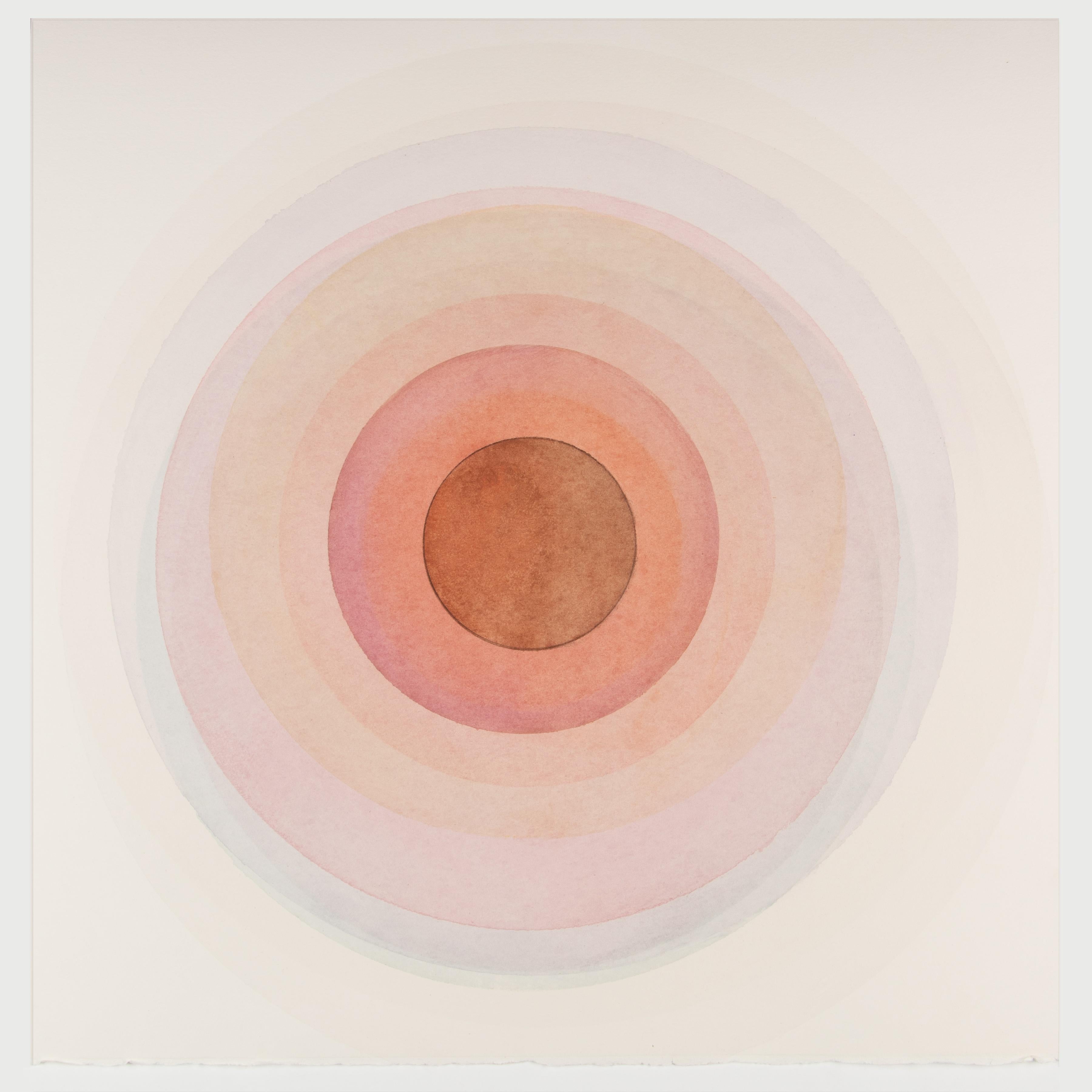 Evan Venegas Abstract Drawing - Coaxist F1320 - Soft pastel red abstract geometric circle watercolor on paper