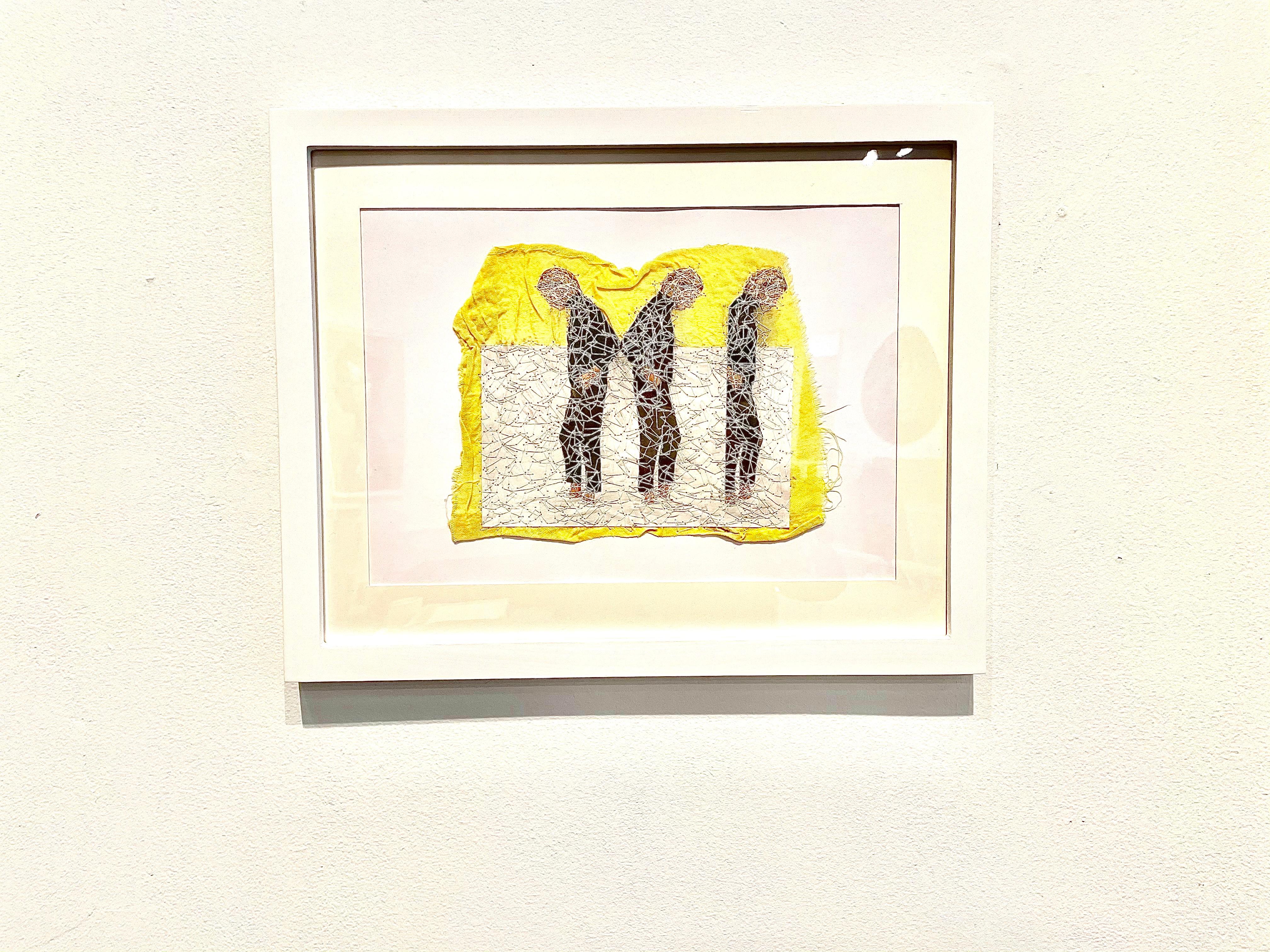She 50 - yellow contemporary embroidered photo transfer of women on fabric - Contemporary Mixed Media Art by Michele Landel