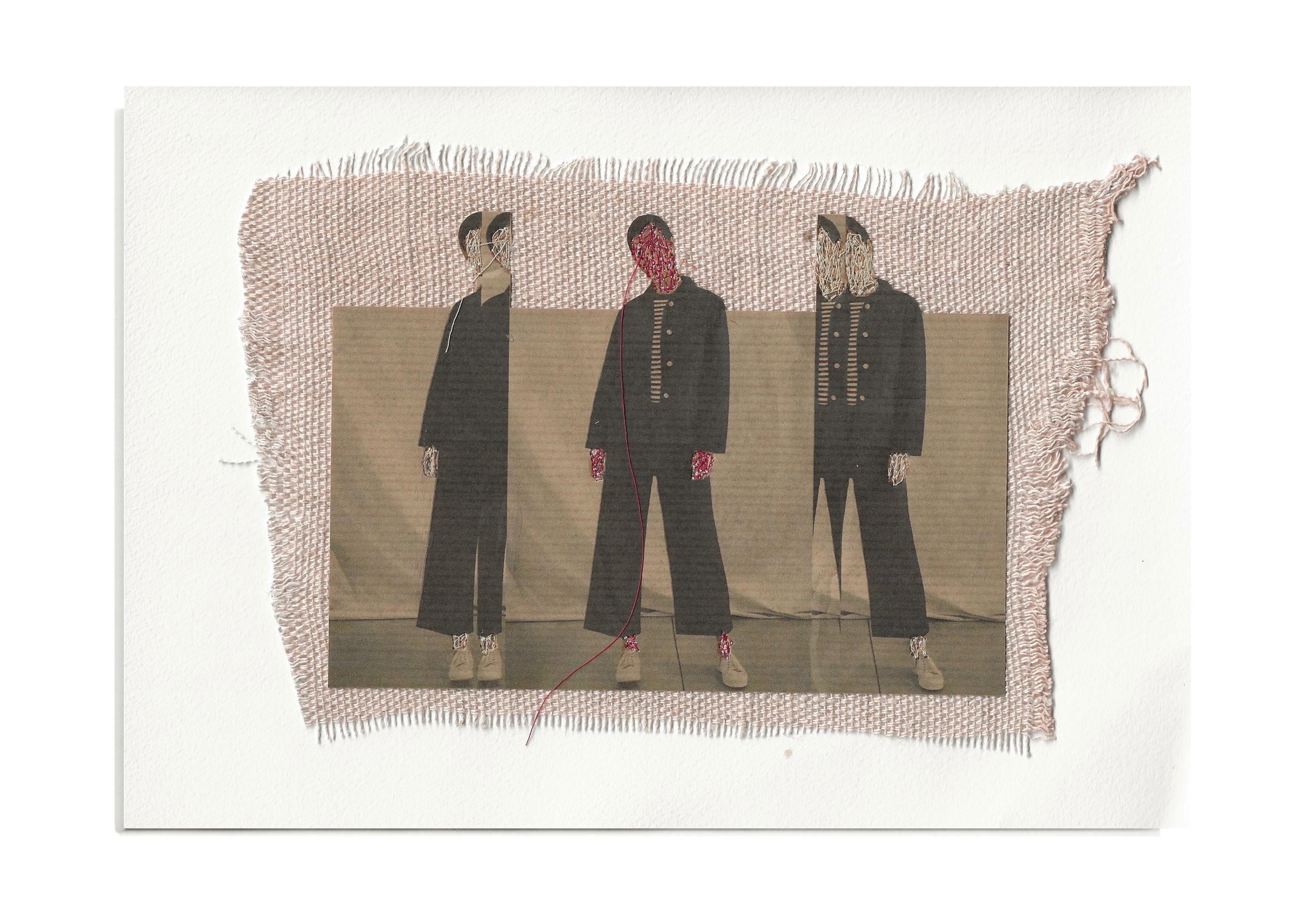 Michele Landel Figurative Photograph - She 55 - brown pink contemporary embroidered photo transfer of women on fabric