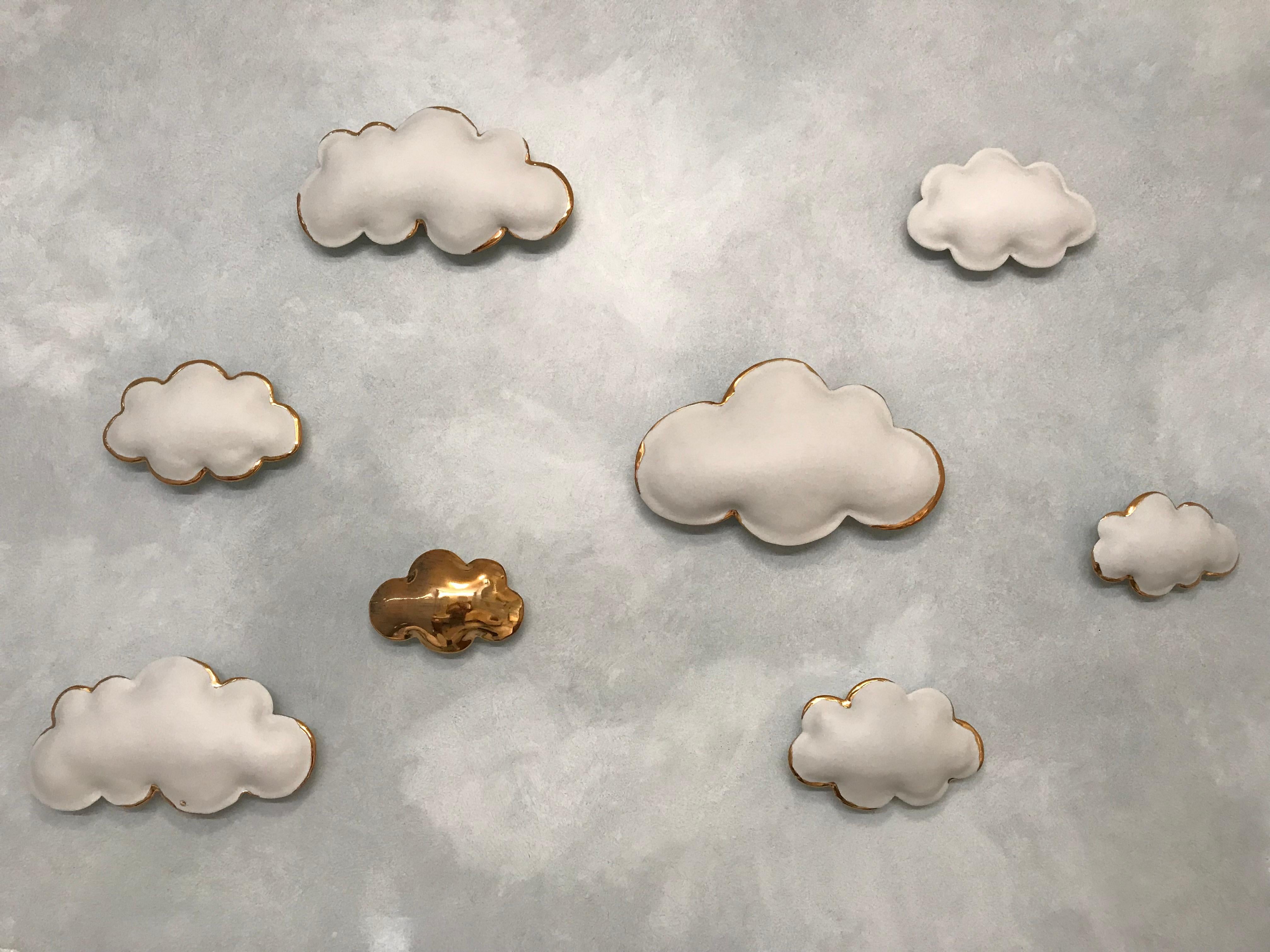 Happy Days, 1 gold rim porcelain cloud, small size - Contemporary Sculpture by Stepanka Summer