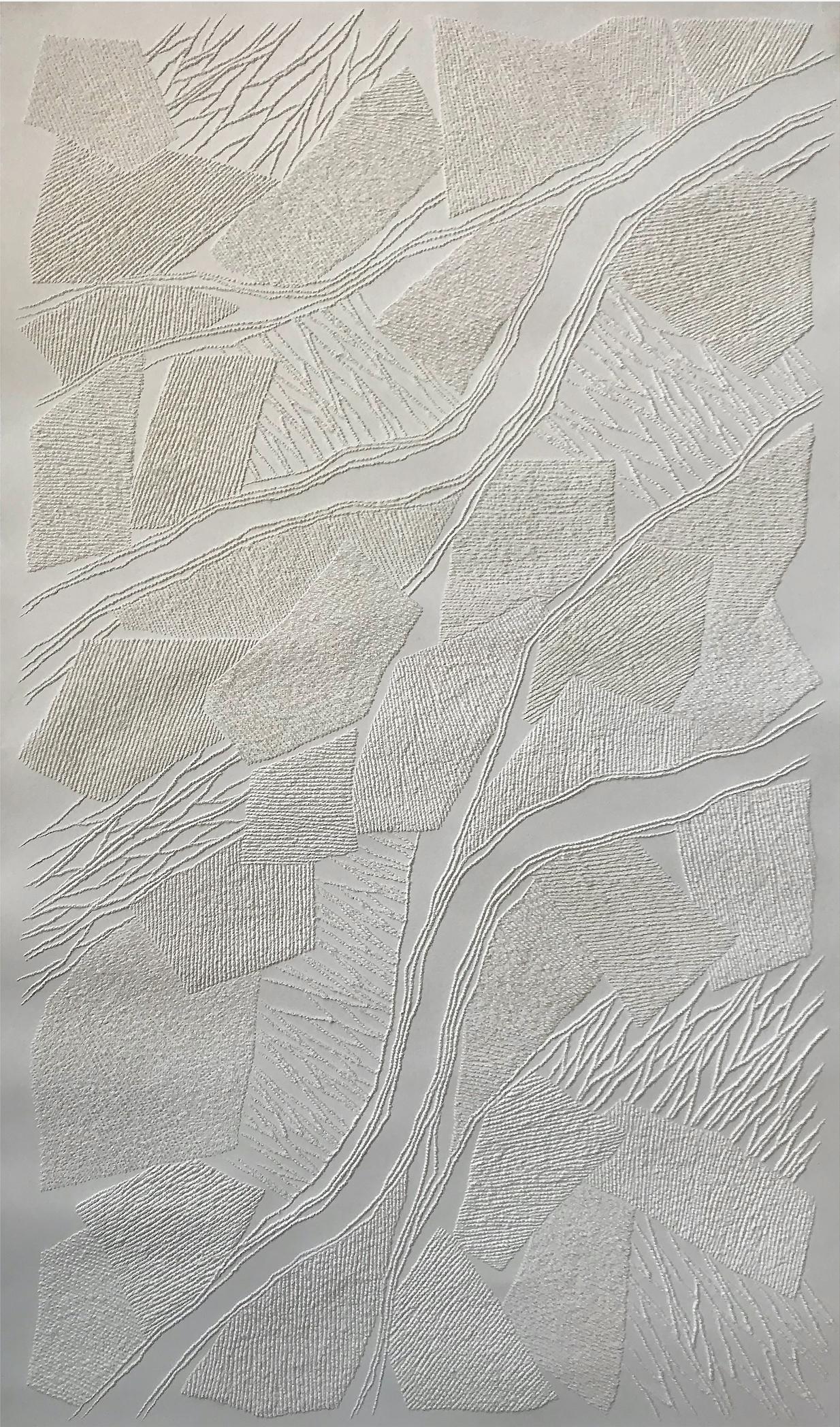 Dyptich 1 - intricate beige 3D abstract geometric drypoint drawing on paper  - Beige Abstract Sculpture by Antonin Anzil