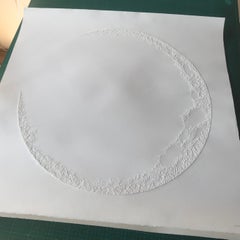 Moon Circle 3 - intricate white 3D abstract geometric pulled paper drawing 