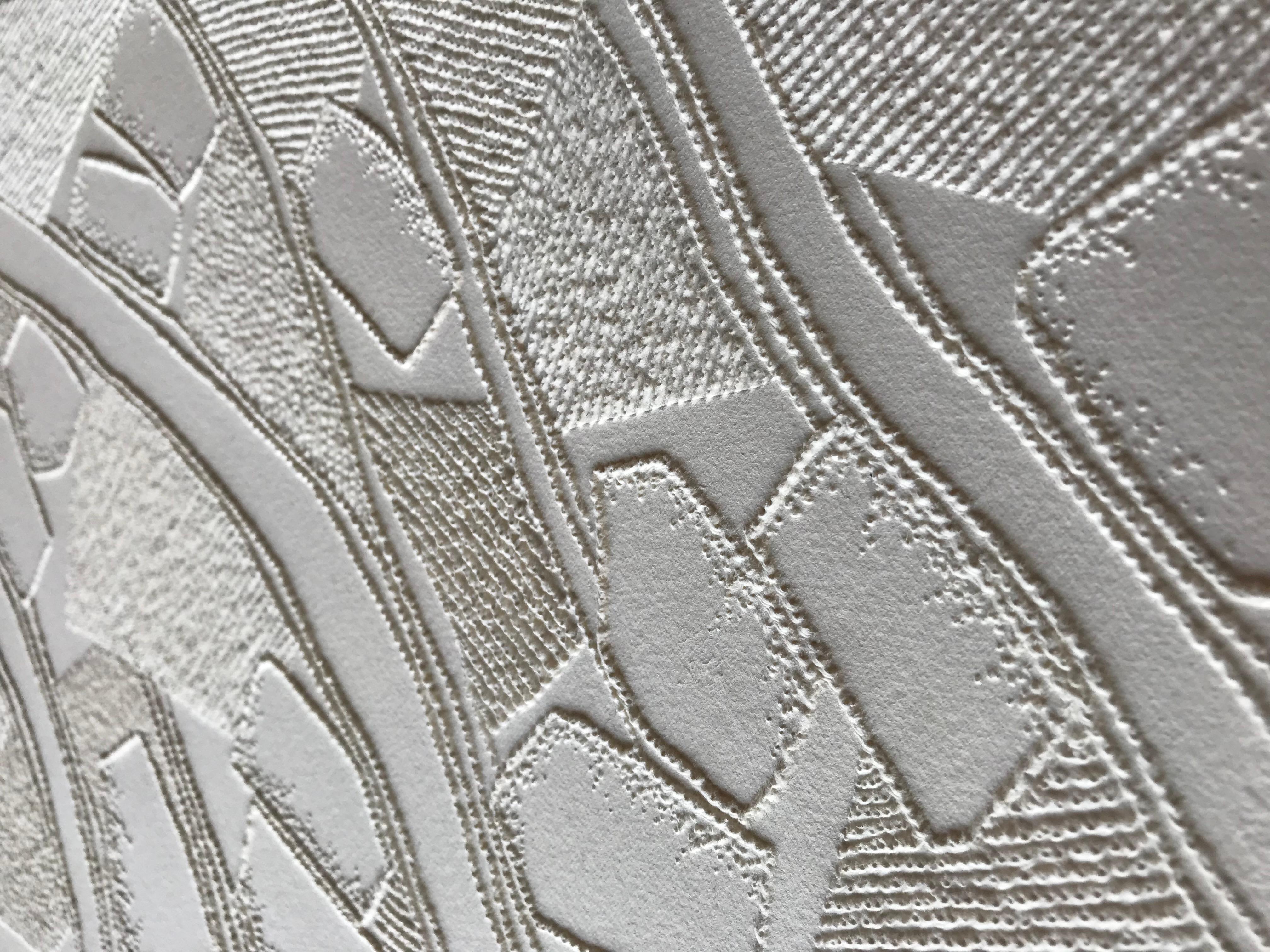Salinae - intrincado dibujo 3D blanco de paisaje abstracto con fibra de papel tirada - Art Geométrico abstracto de Antonin Anzil