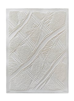 Subak - intricate white 3D abstract landscape drawing with pulled paper fiber
