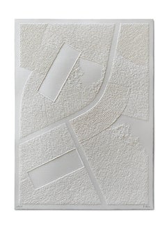 Territoire intricate white 3D abstract landscape drawing with pulled paper fiber