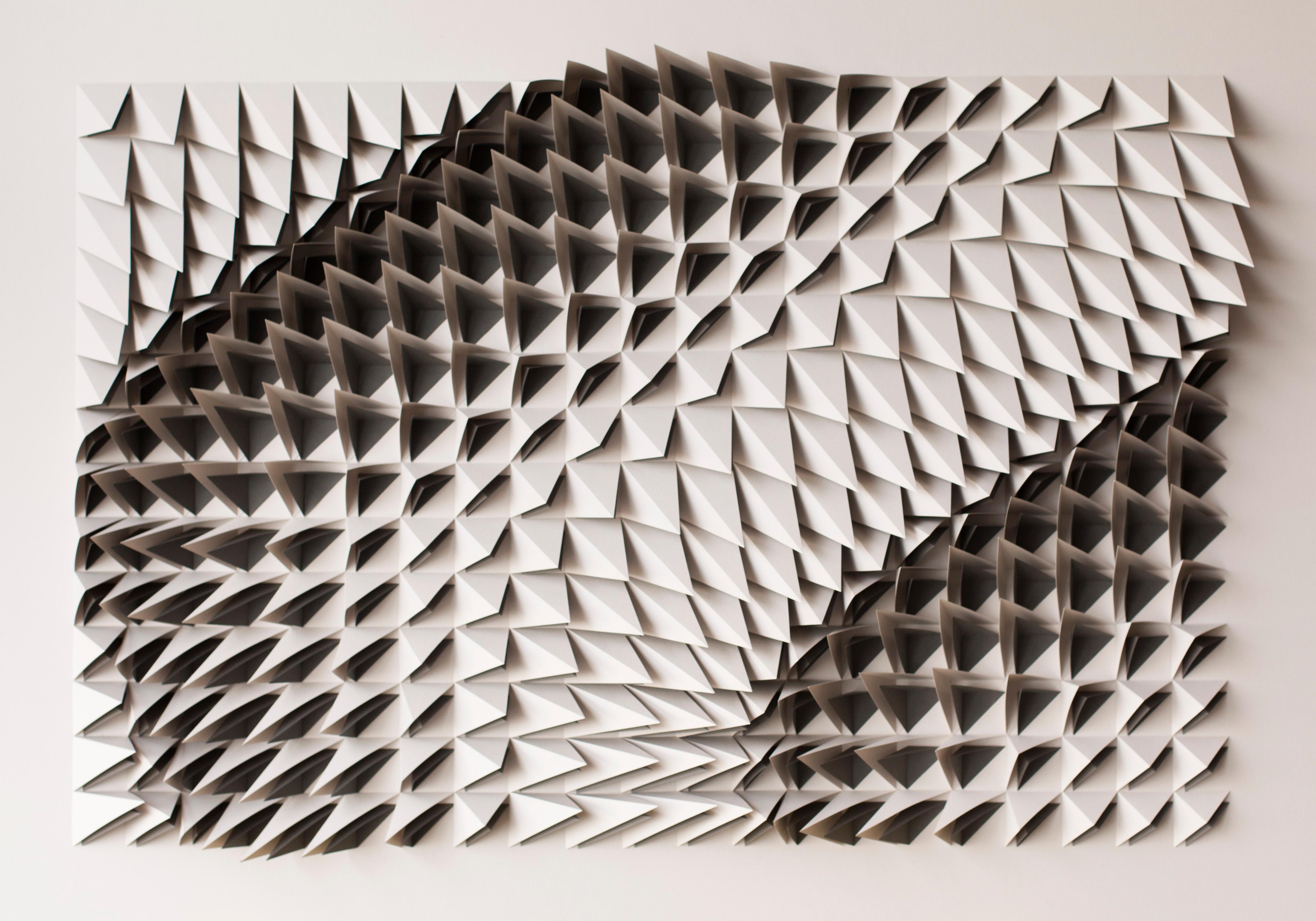 Anna Kruhelska Abstract Drawing - U 125 - grey abstract geometric minimalist 3D composition with folded paper 