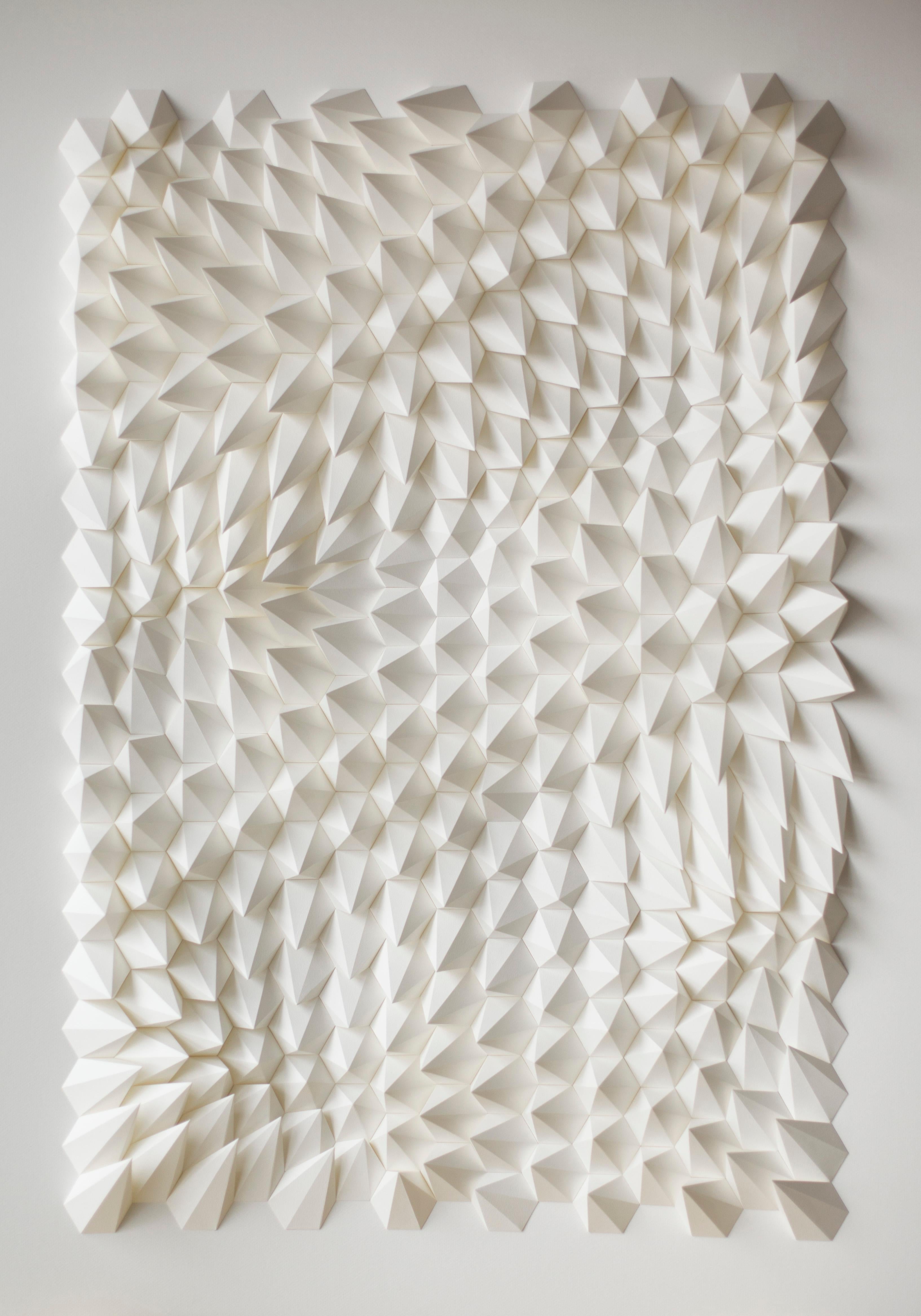 Anna Kruhelska Abstract Drawing - U 136 - white abstract geometric minimalist 3D composition with folded paper 