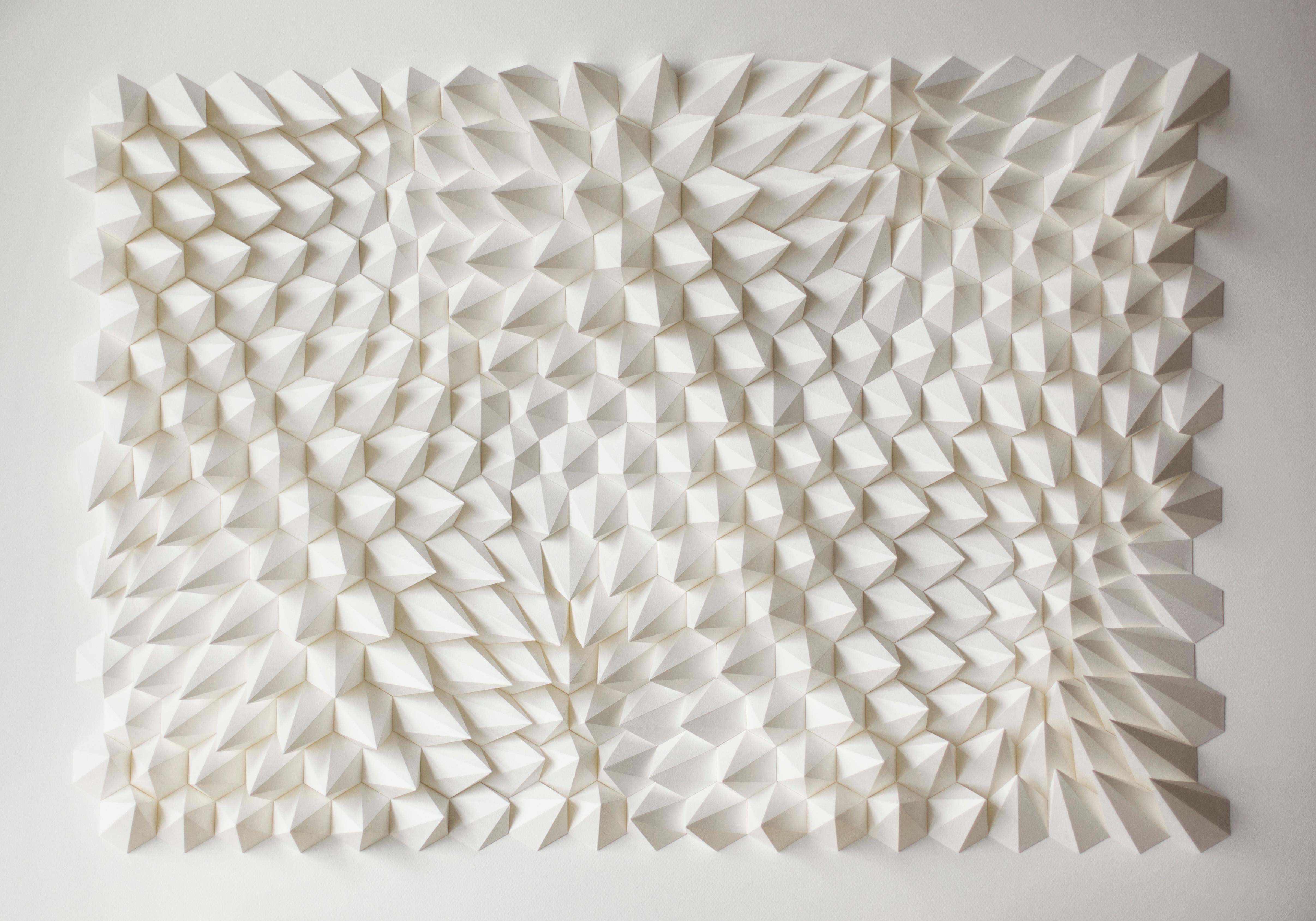 U 136 - white abstract geometric minimalist 3D composition with folded paper  - Art by Anna Kruhelska