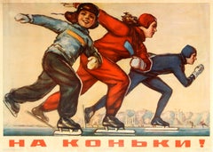 Original Vintage Soviet Winter Sport Poster - Ice Skating For Fitness And Health
