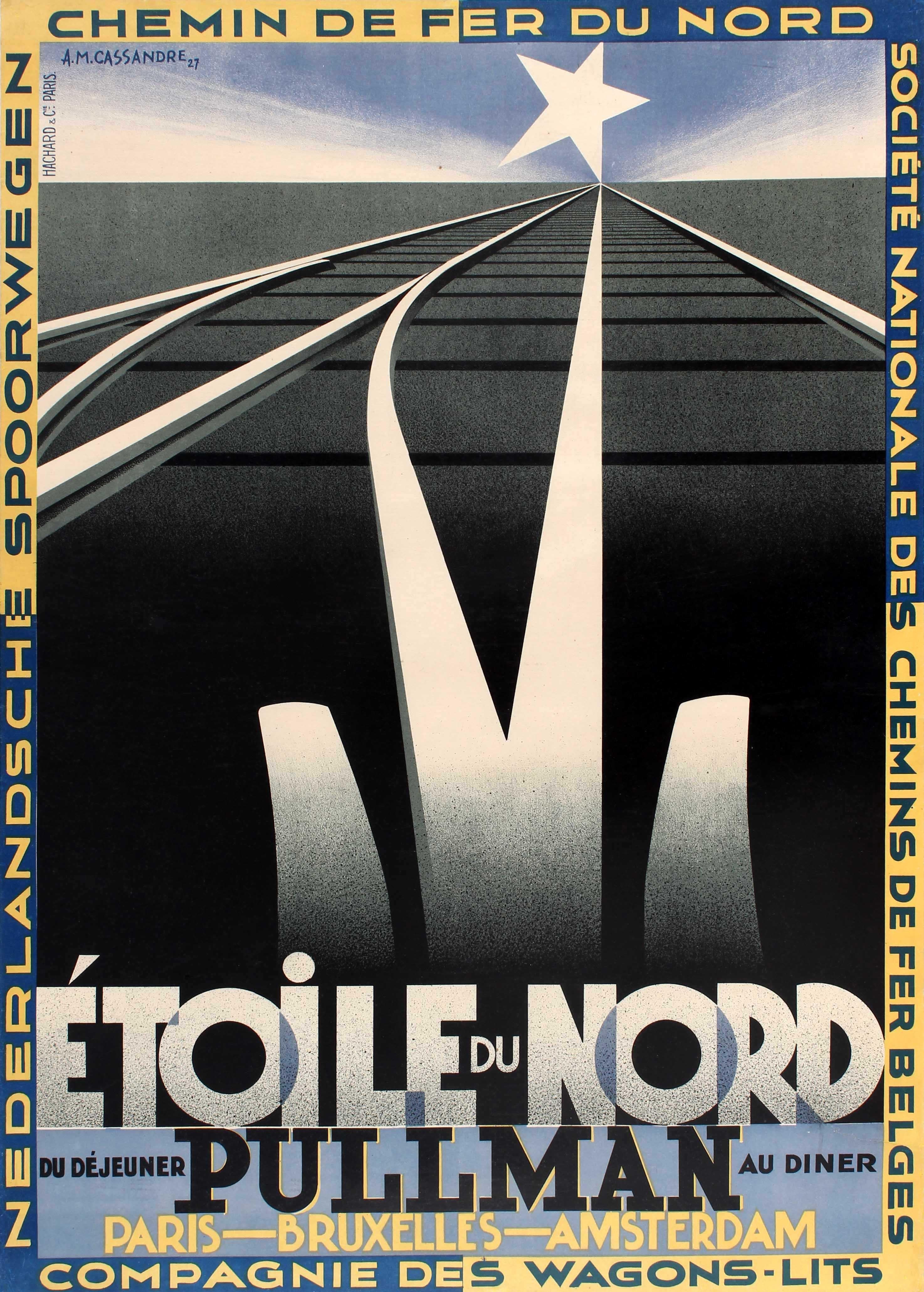 Adolphe Mouron Cassandre Print - Original Vintage Art Deco Design Etoile Du Nord Pullman French Railway Poster