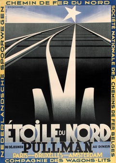 Affiche originale vintage Art Déco design Etoile Du Nord Pullman:: Chemin de fer français