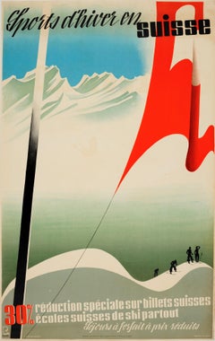 Original Vintage Ski Poster Winter Sport In Switzerland Sports d'Hiver En Suisse