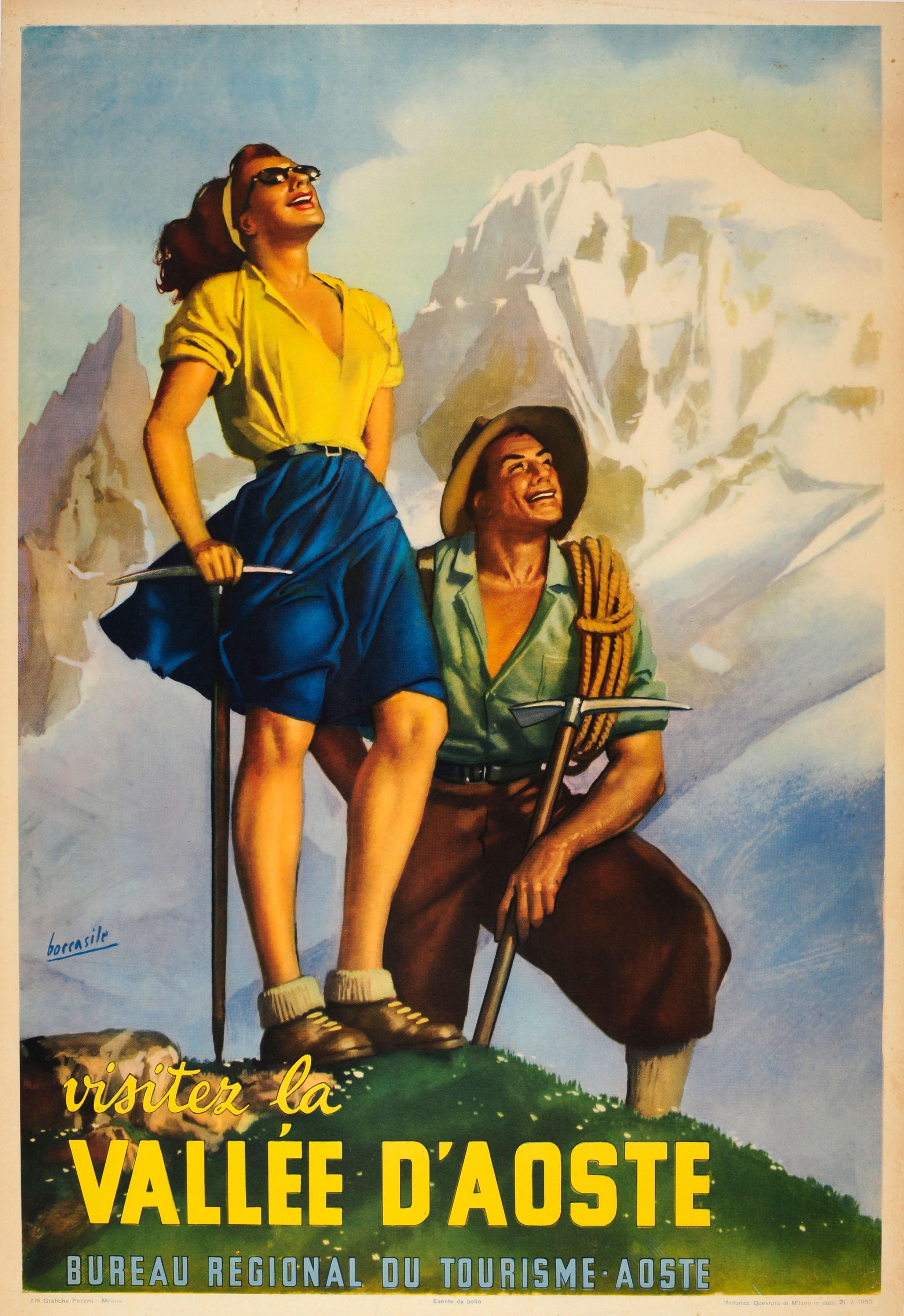 Gino Boccasile Print - Original Vintage Travel Poster Ft Hiking In The Aosta Valley Alps Vallee D'Aoste