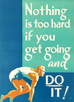 Original Retro Motivation Poster Nothing Is Too Hard If You Get Going & Do It!