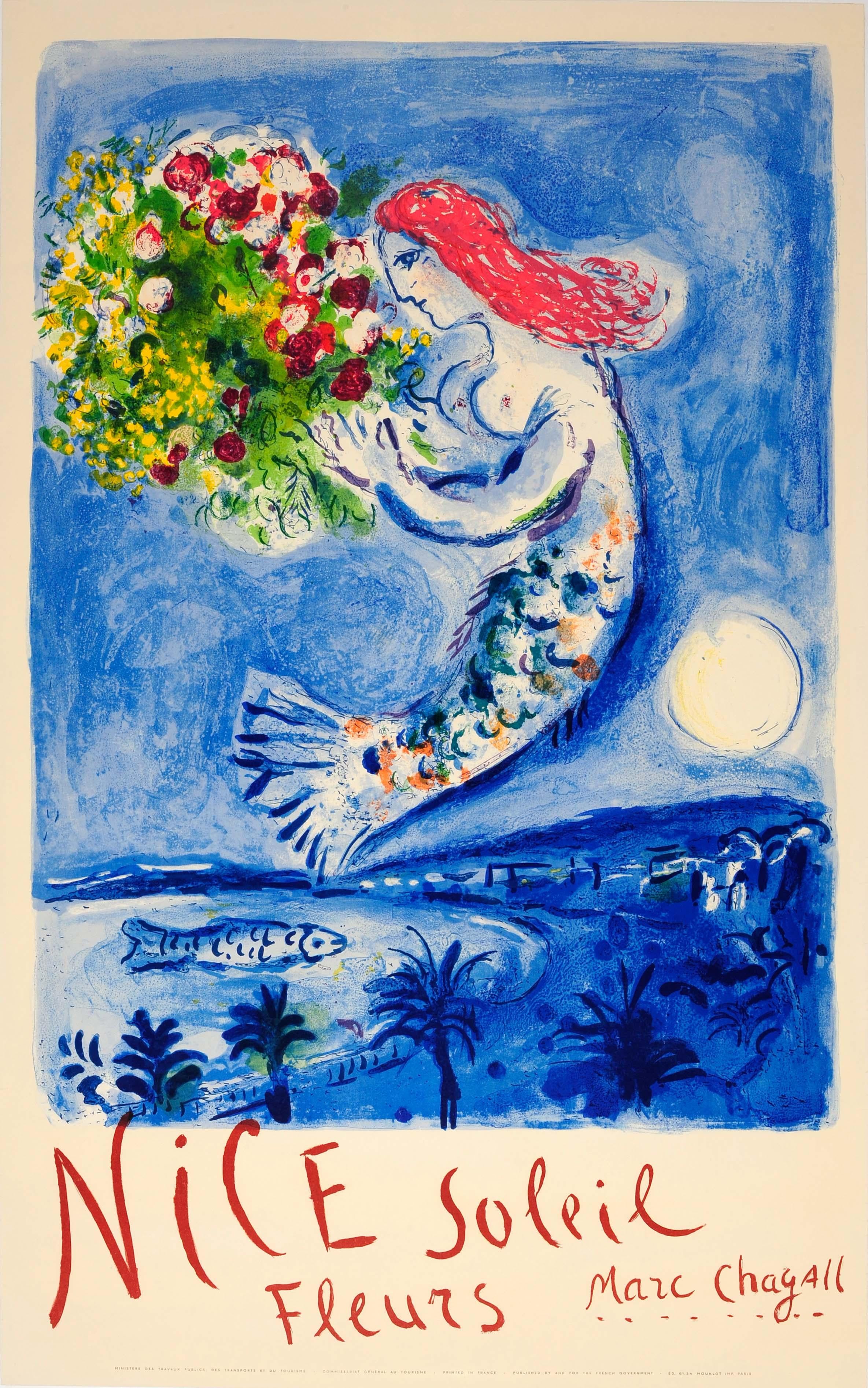 (after) Marc Chagall Print - Original Vintage Travel Poster For Nice Soleil Fleurs Marc Chagall Sun Flowers