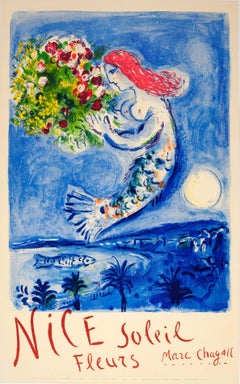 Affiche de voyage vintage d'origine pour Nice Soleil Fleurs de Marc Chagall - Fleurs de soleil