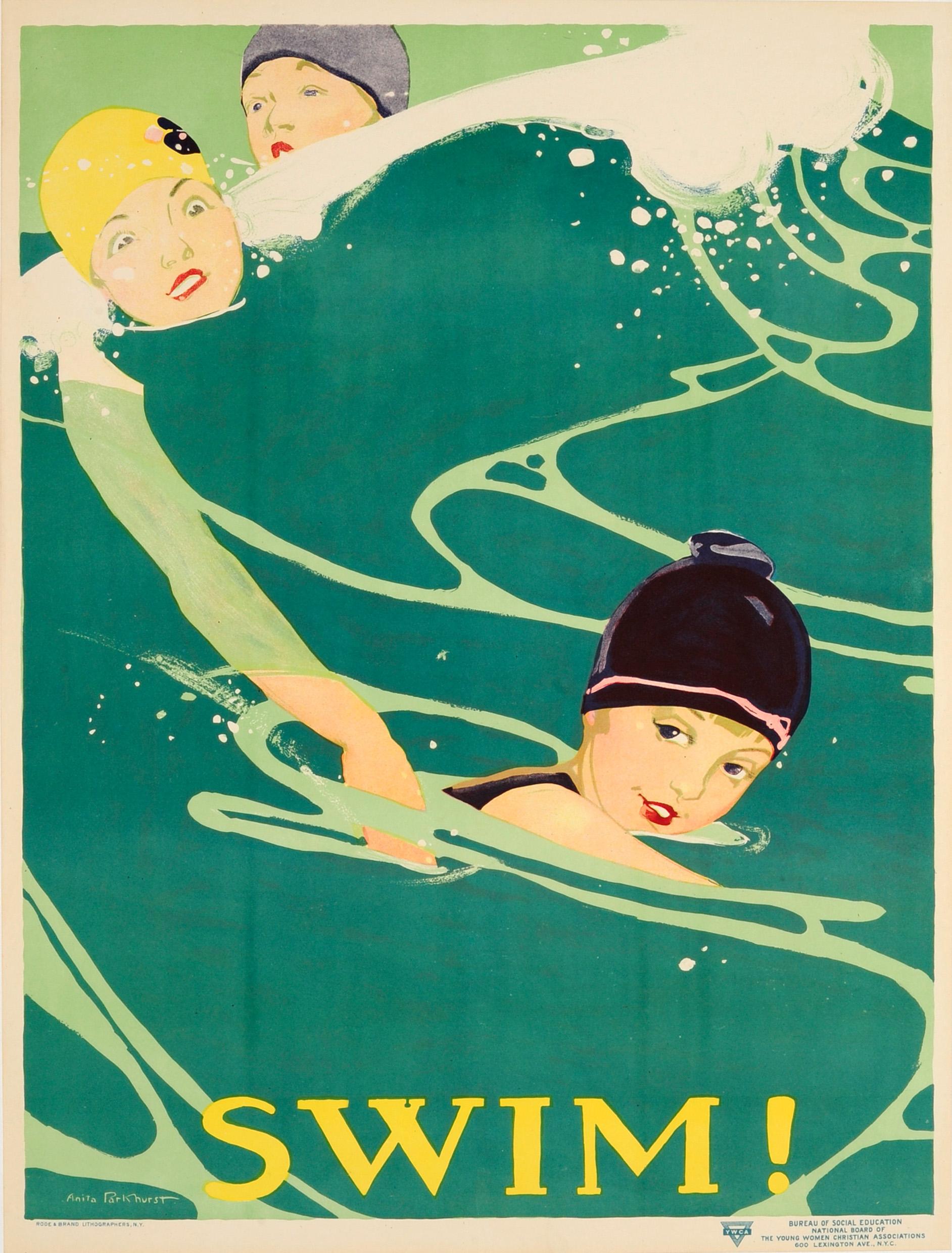 Anita Parkhurst Print - Original Vintage Sport Poster - Swim - Social Education National Board YWCA