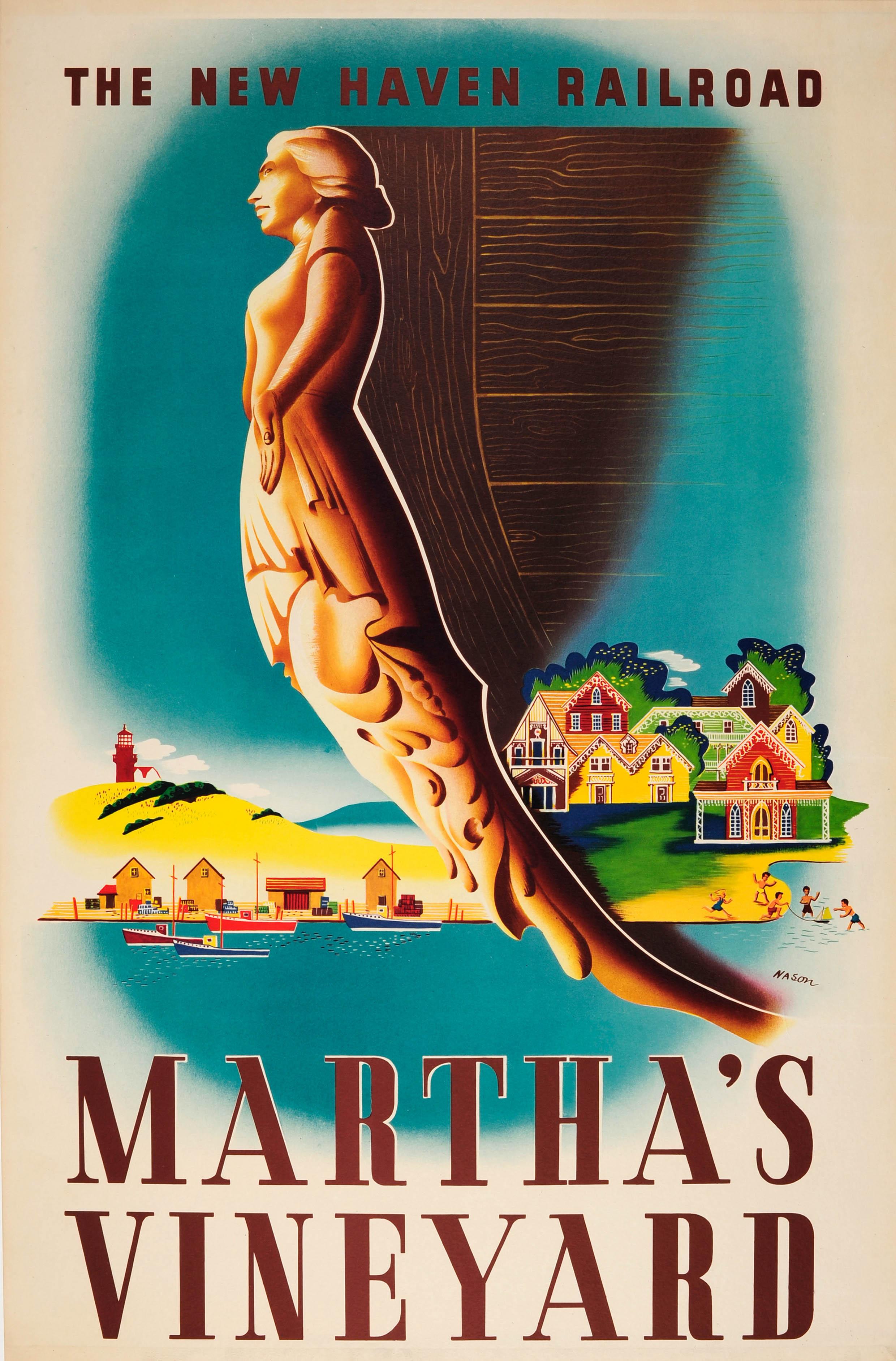 Ben Nason Print - Original Vintage Travel Poster For Martha's Vineyard By The New Haven Railroad