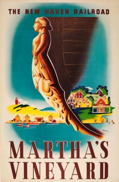 Original Vintage-Reiseplakat für Martha's Vineyard von The New Haven Railroad, Original