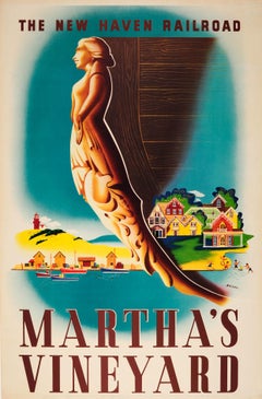 Original Vintage Travel Poster For Martha's Vineyard By The New Haven Railroad