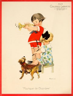 Original Vintage Galeries Lafayette Poster - Chamber Music - Ft Children And Dog
