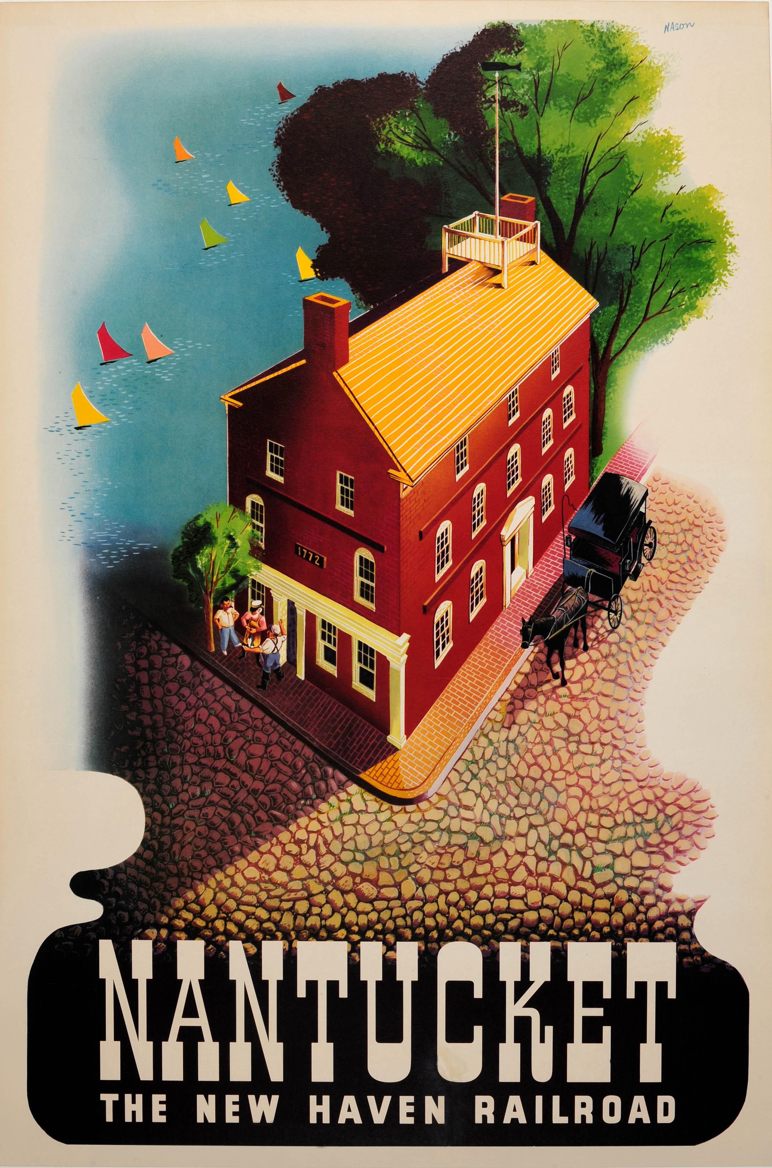 Ben Nason Print - Original Vintage Poster For Nantucket The New Haven Railroad Ft. 1772 Courthouse
