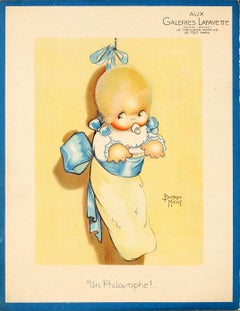 Original Vintage Galeries Lafayette Poster - A Philosopher - Ft. Baby In A Pouch