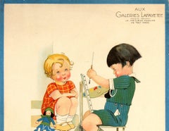 Original Vintage Galeries Lafayette Poster The Worldly Painter Ft Children & Cat