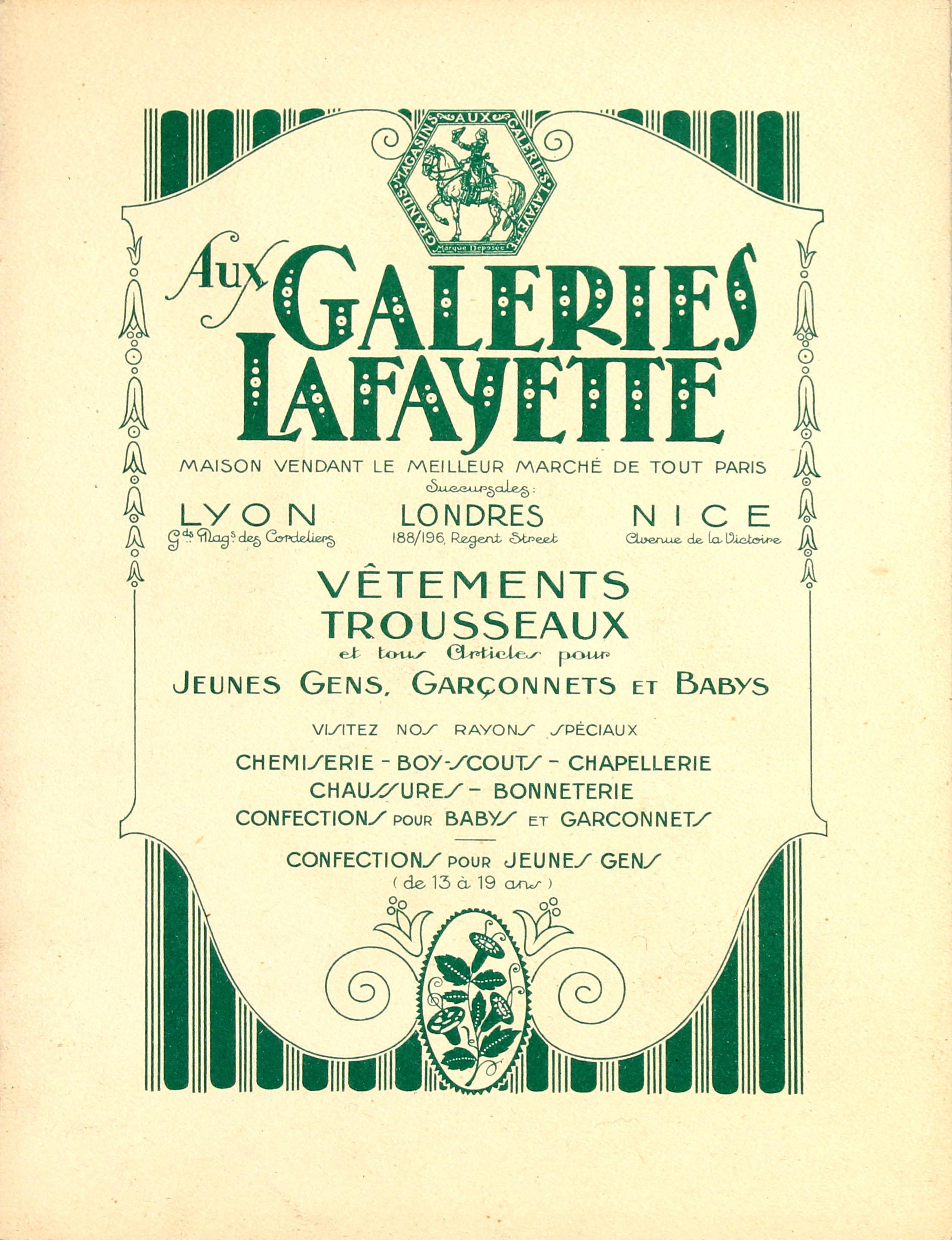 Original Vintage Galeries Lafayette Poster The Worldly Painter Ft Children & Cat - Orange Print by Martin