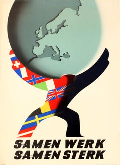 Original Vintage ERP Marshall Plan Poster - Europe Work Together Strong Together