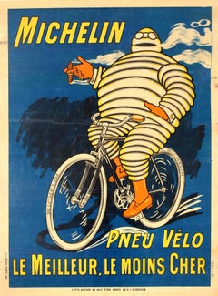 Affiche originale et ancienne d'un homme Bibendum Michelin - Michelin Pneu Velo:: pneus de vélo
