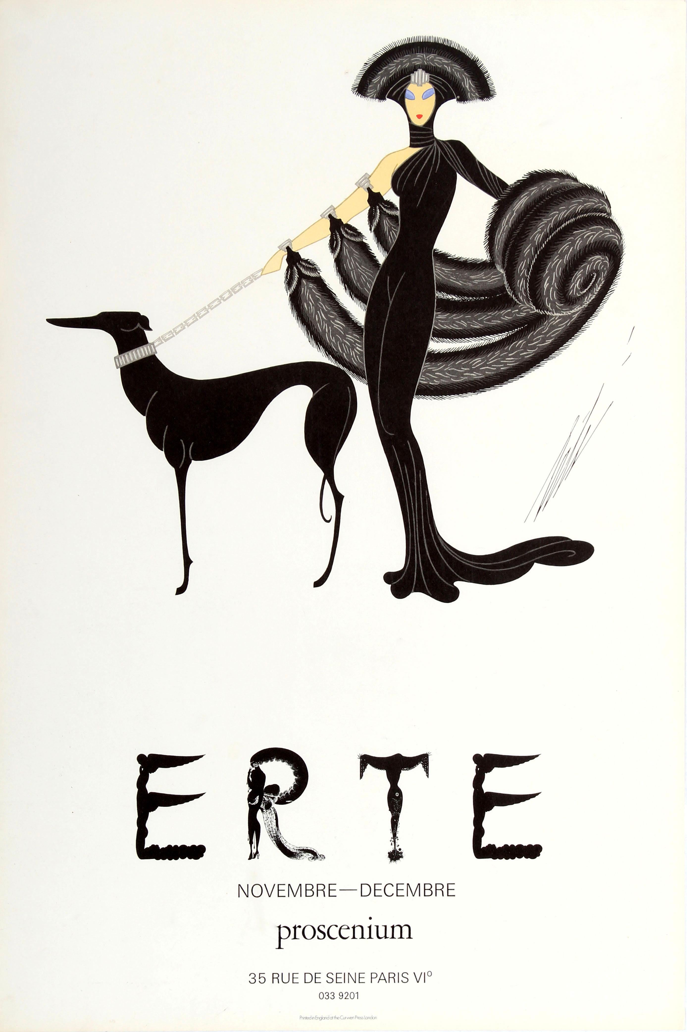 Erté Print - Original Vintage Art Deco Style Erte Exhibition Poster Ft Lady And Greyhound Dog