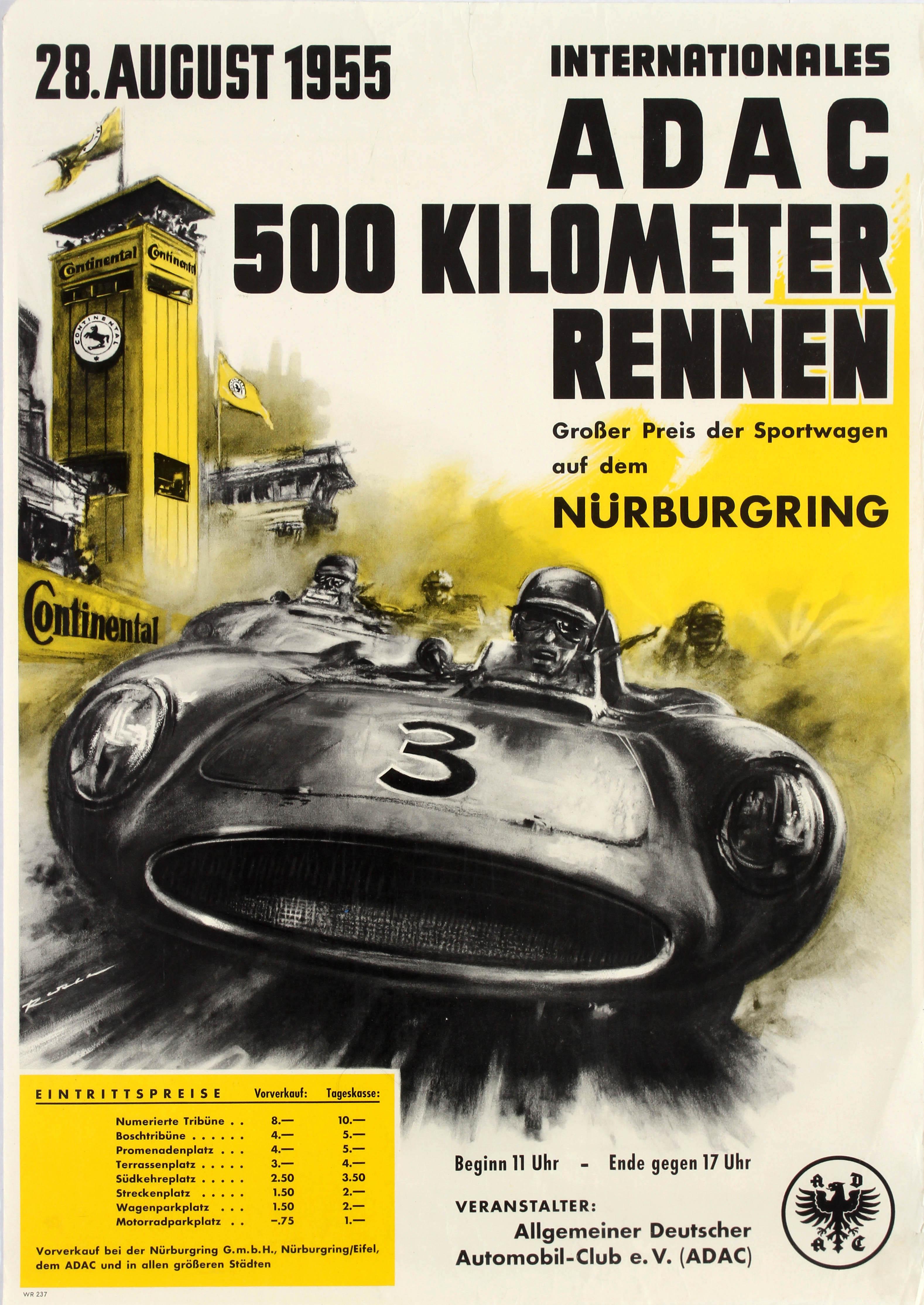 R. Wall Print - Original Vintage ADAC 500Km Nurburgring Car Racing Poster German Automobile Club