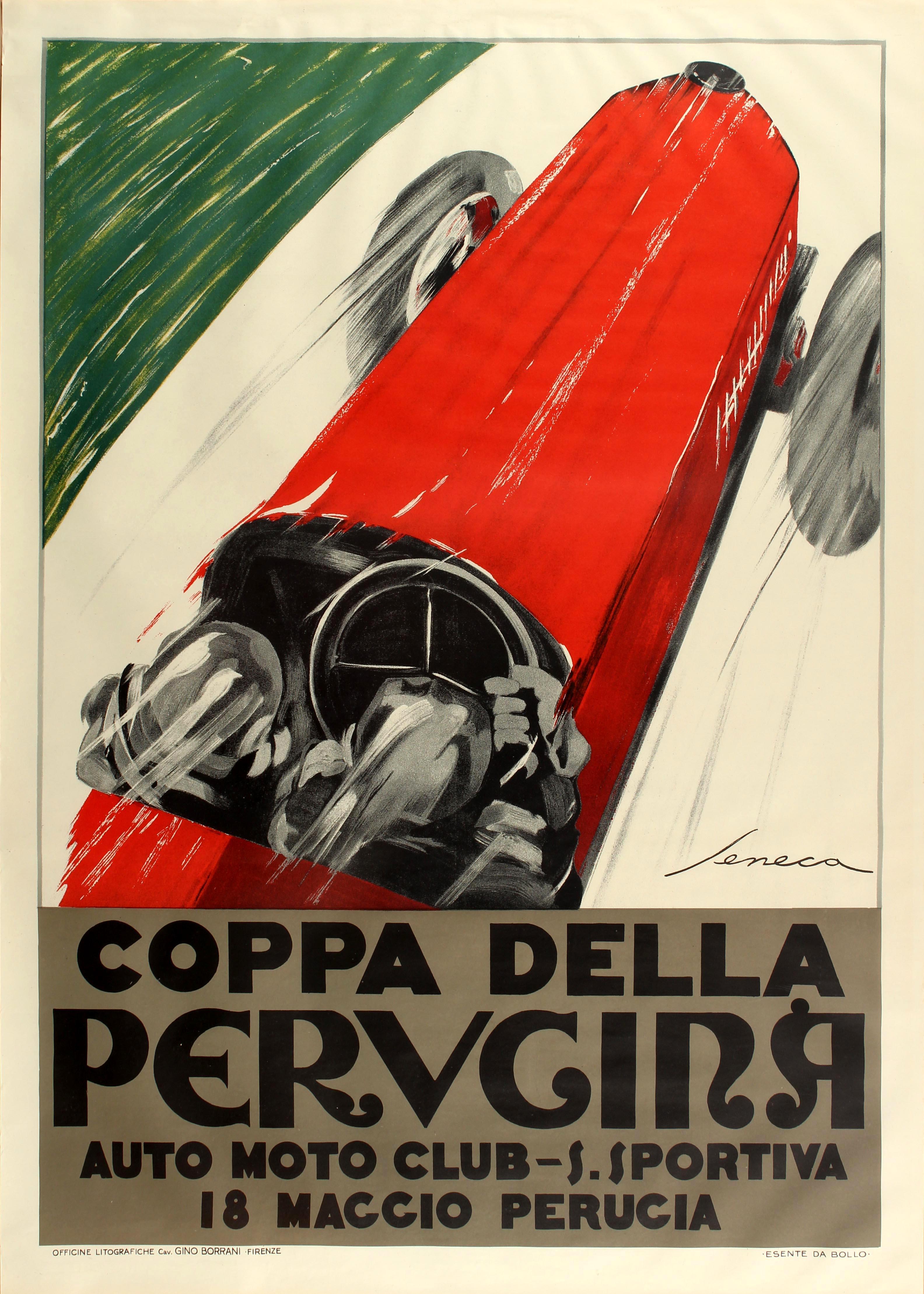 Federico Seneca Print - Large Coppa Della Perugina Sports Car Racing Poster Reissue 1990s Art Deco Style